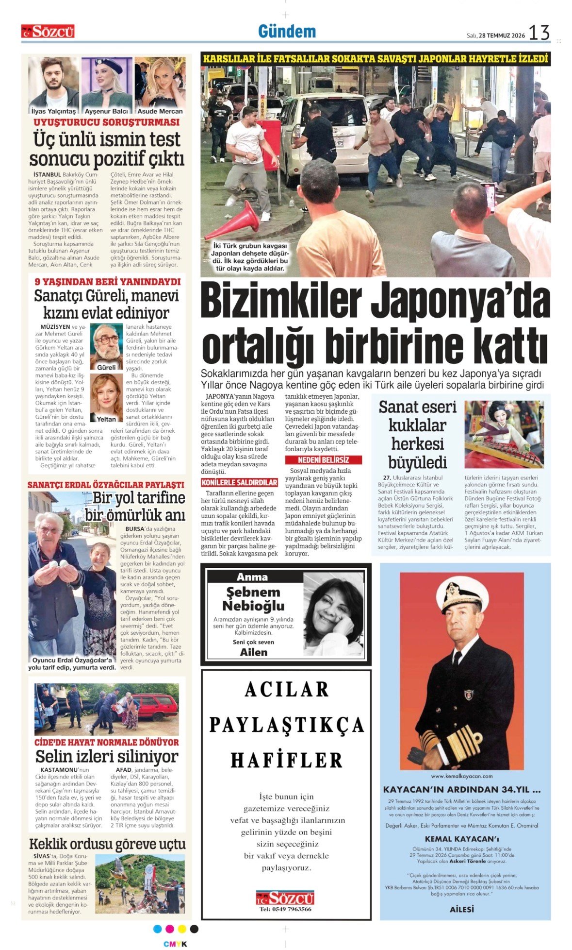 28 Temmuz 2026 Sözcü Gazetesi Vefat ve Başsağlığı İlanı Sayfası