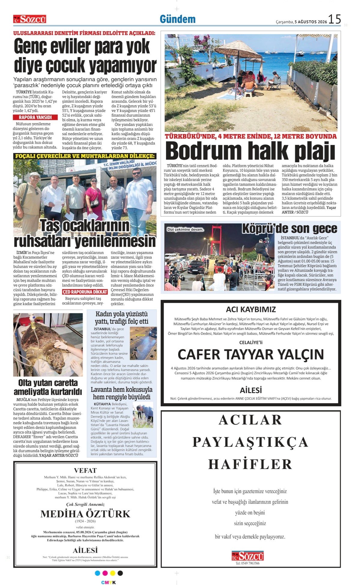 5 Ağustos 2026 Sözcü Gazetesi Vefat ve Başsağlığı İlanları.