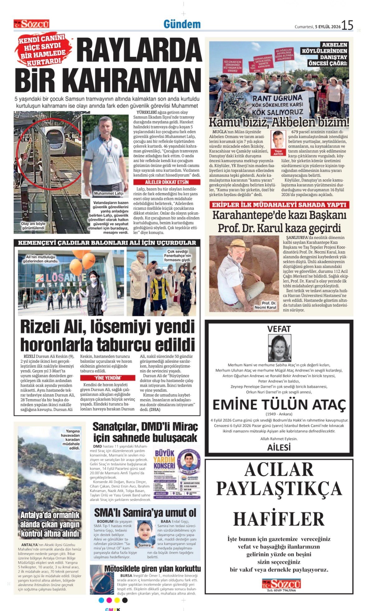 5 Eylül 2026 Sözcü Gazetesi Vefat ve Başsağlığı İlanları.