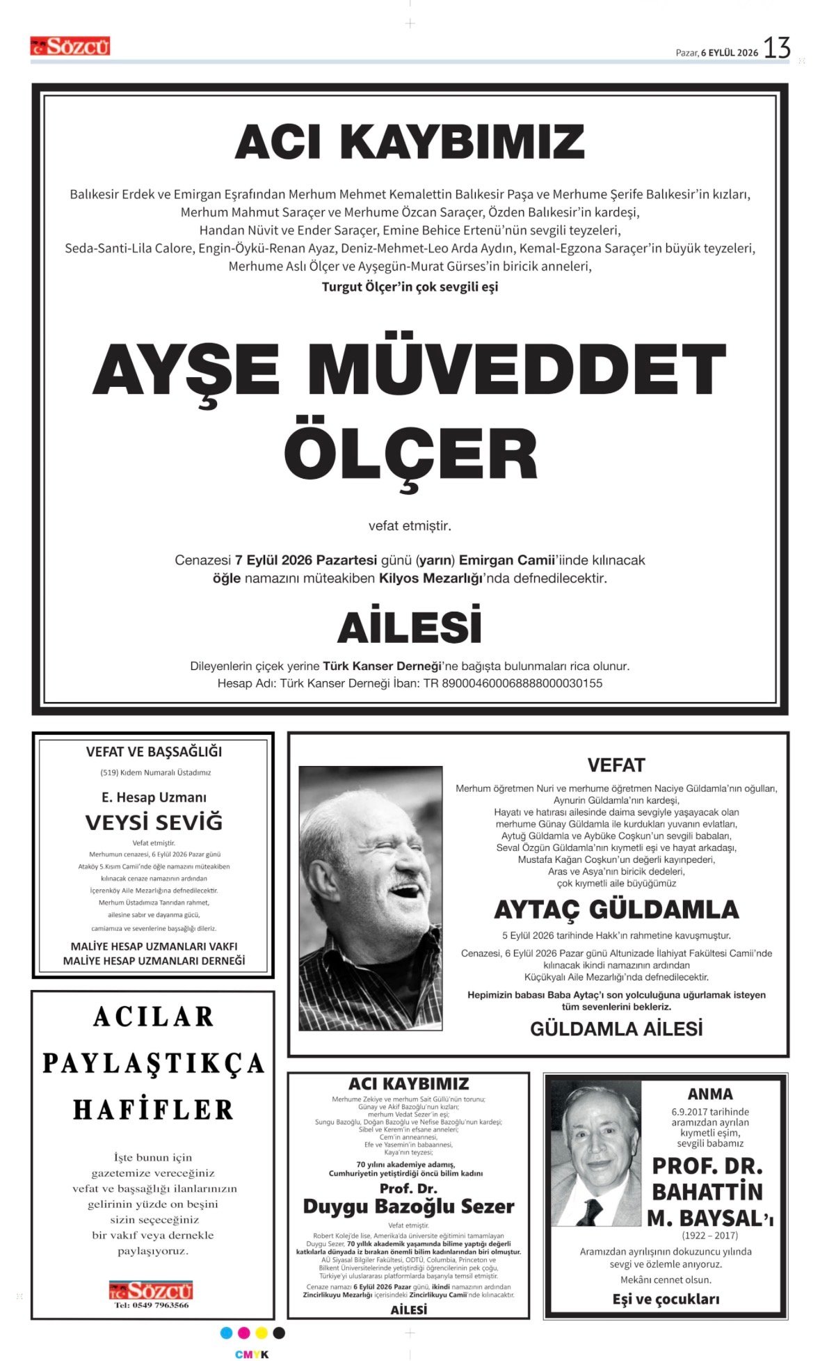 Sözcü Gazetesi İlan Servisi-Bugünkü Vefat-6-9-2026